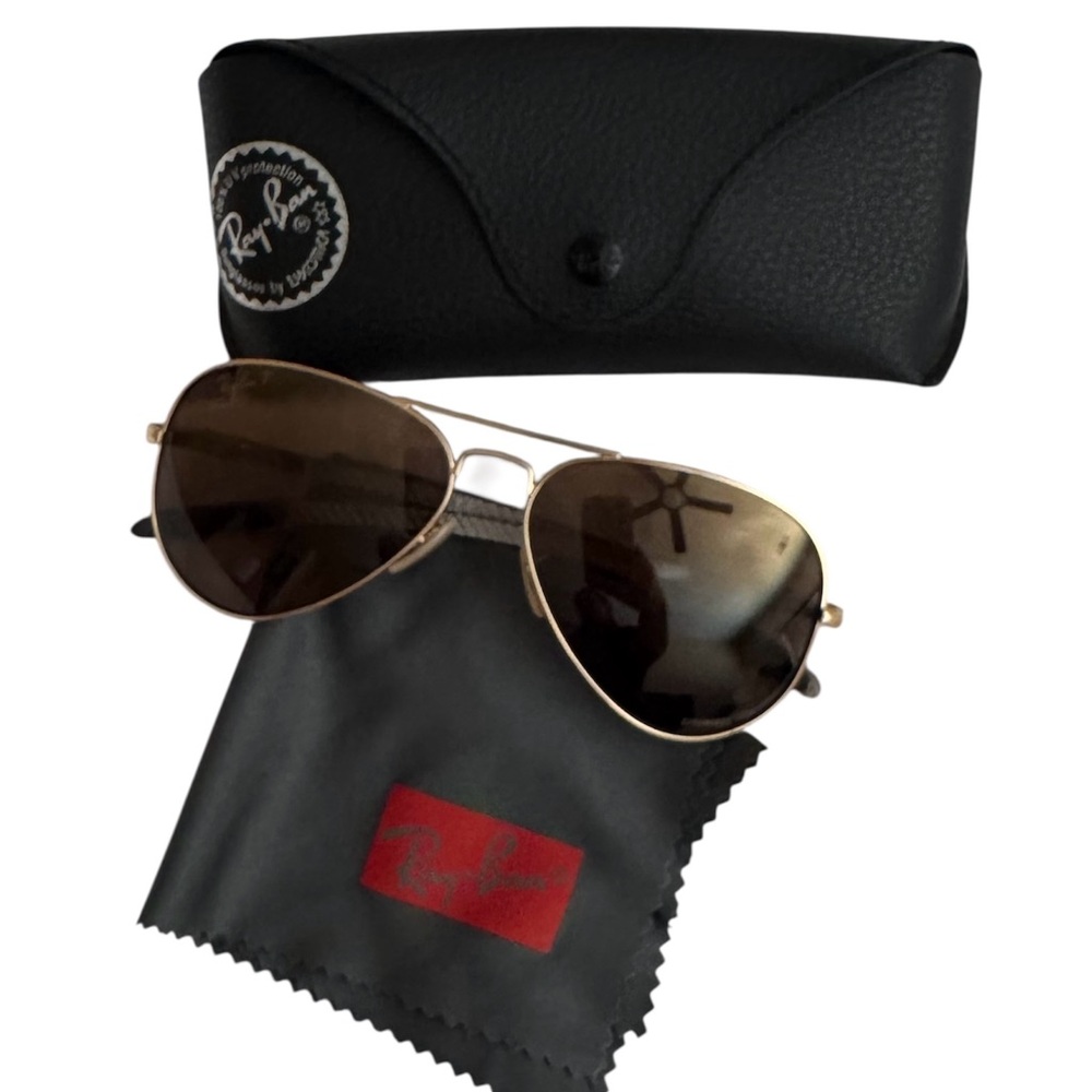 Ray-Ban Gold and Brown Aviator Sunglasses
